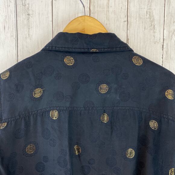 VTG Mureli Women's Black Gold Printed Silk Bomber Windbreaker Jacket Size Large - Picture 9 of 12